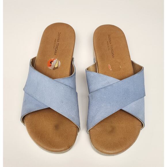 Donna Toscana Women's Baby Blue Suede Wooden Clogs Sandal Casual Shoes Size 9.5 - Picture 6 of 11